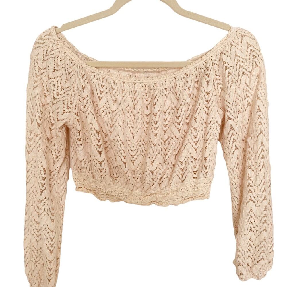 Solemio Cream Lace Off The Shoulder Crop Top Large